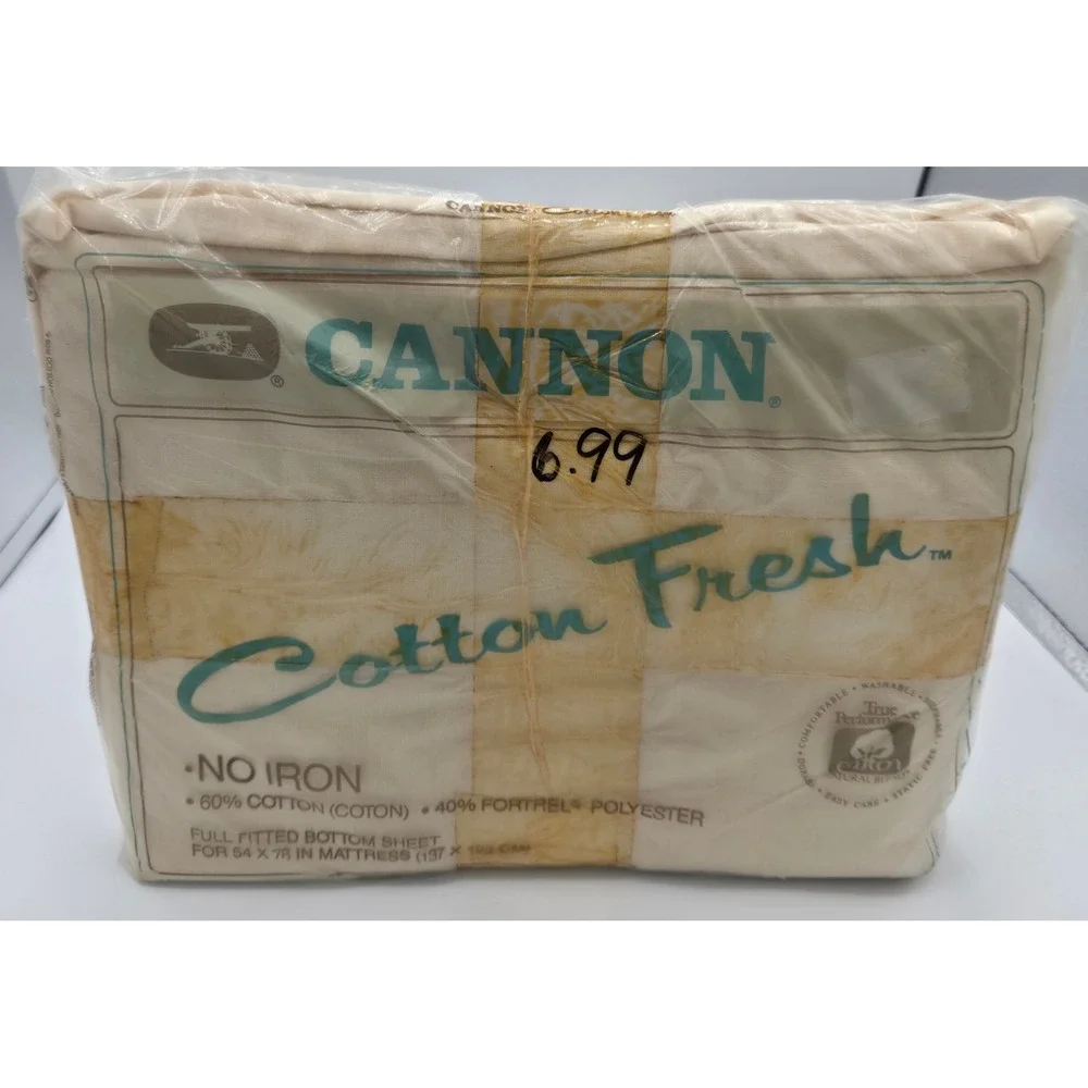 Vintage Cannon Cotton Fresh Full Fitted Bottom Sheet Cream No Iron 54x76 NOS
